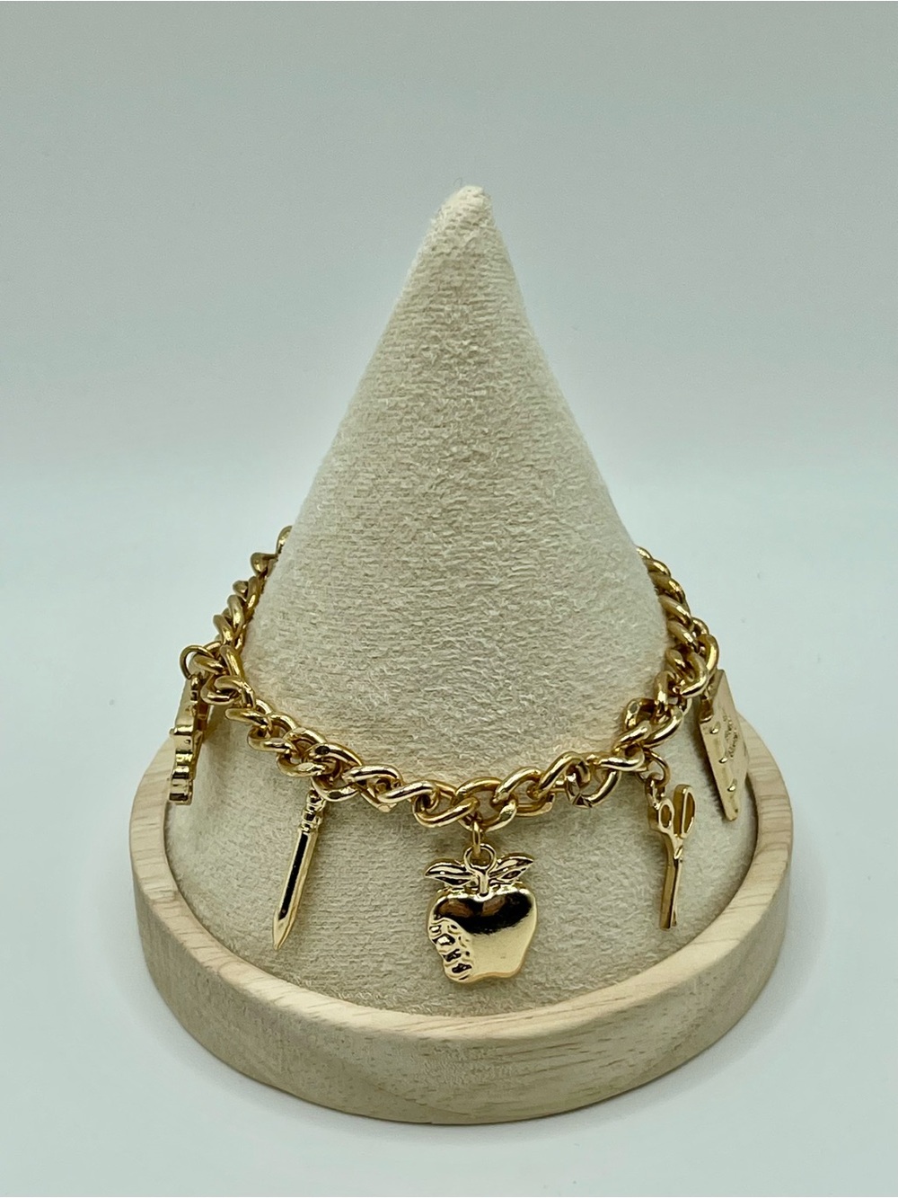 Gold Tone Teacher School Charm Chain Dangle Bracelet